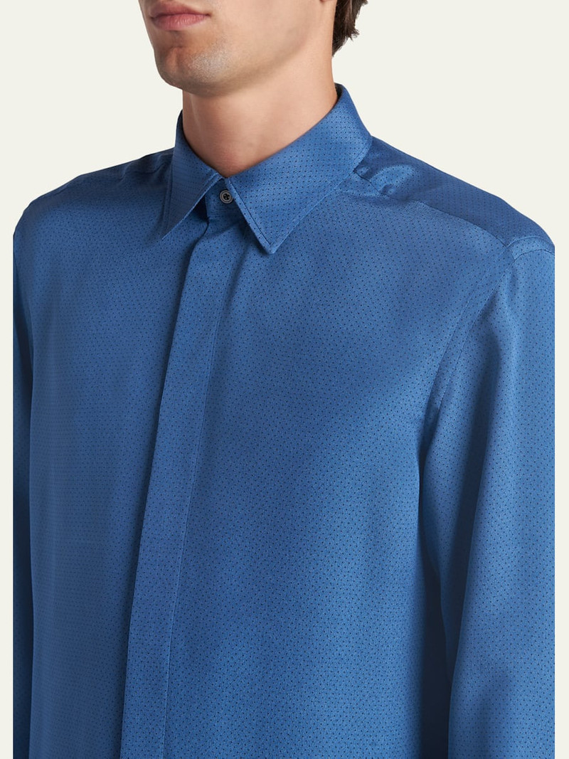 TOM FORD Men's Silk Jacquard Micro-Dot Concealed-Placket Sport Shirt outlook