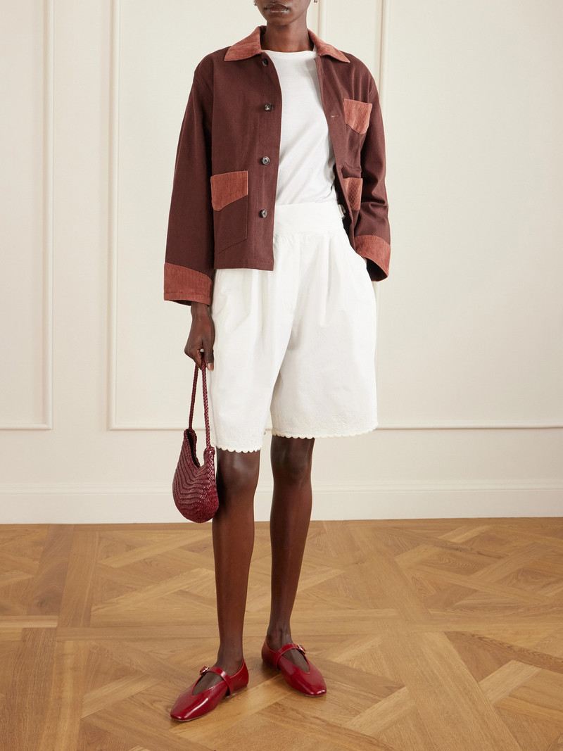 BODE Closerie Belted Scalloped Embroidered Cotton-poplin Shorts outlook