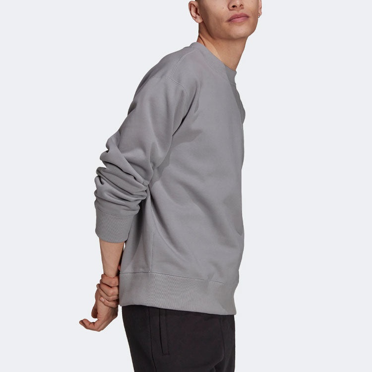 Men's adidas originals C Crew Logo Micro Mark Solid Color Round Neck Pullover Casual Gray H09175 - 4