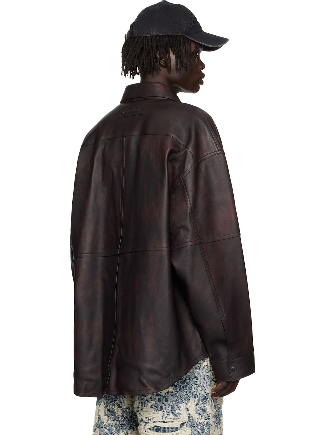 Burgundy Relaxed Fit Leather Overshirt - 3