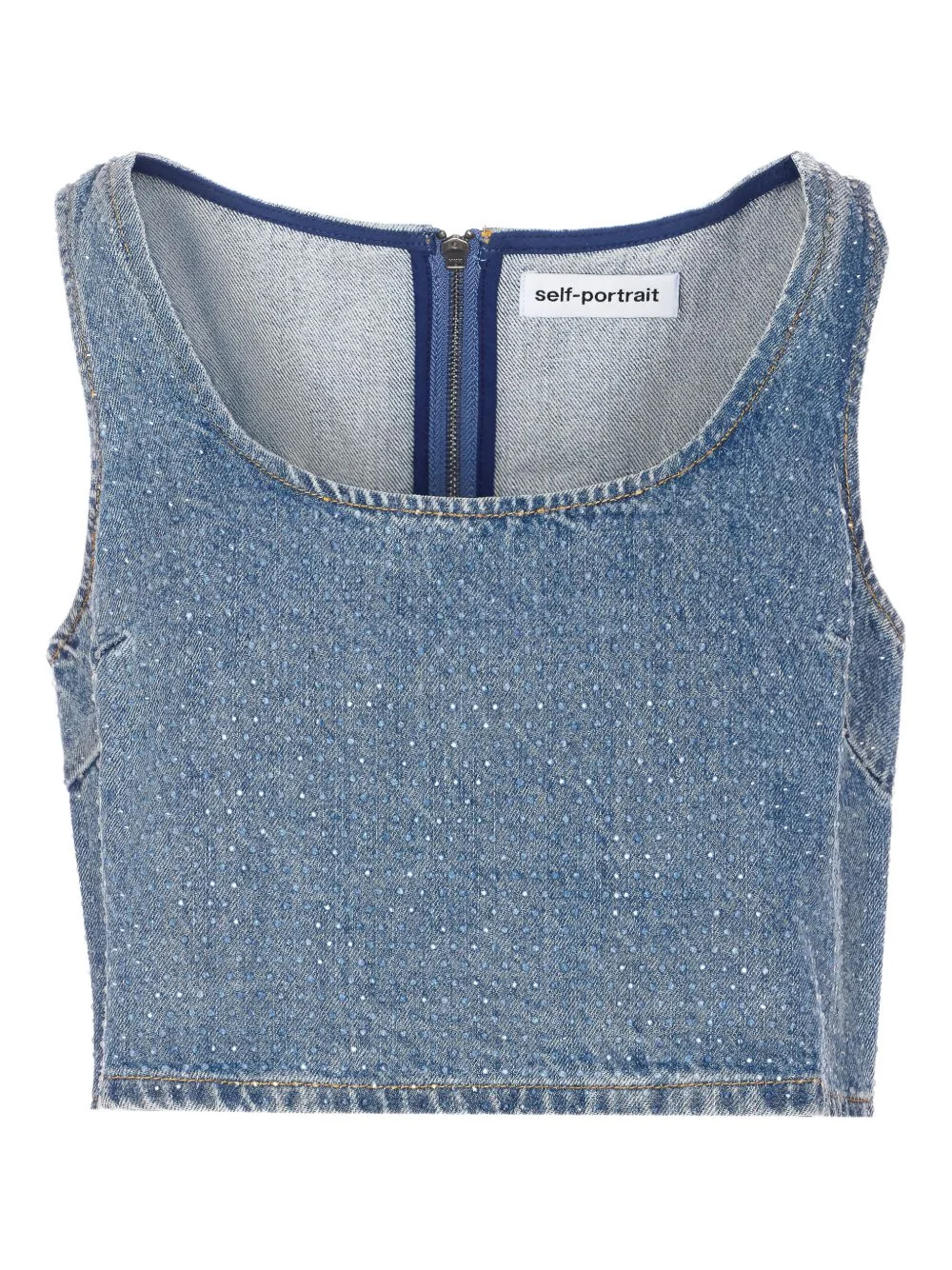 scoop-neck denim crop top - 1