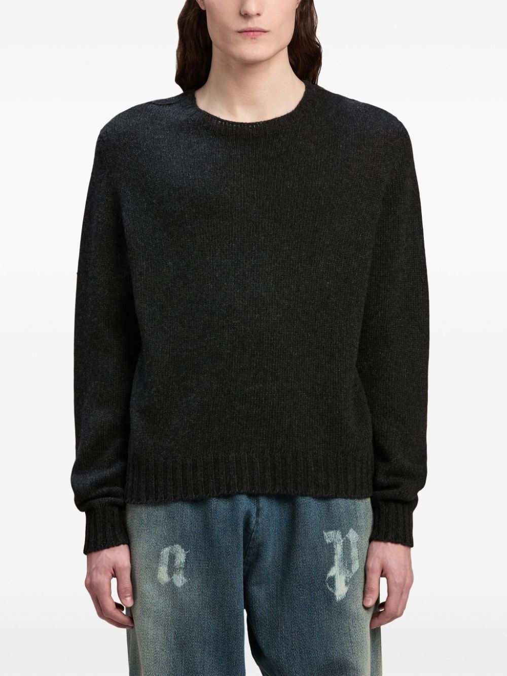 curved-logo wool sweater - 3