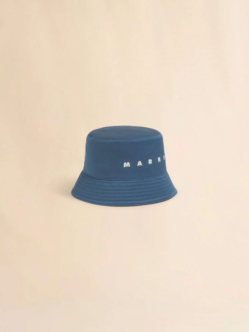TURQUOISE WATER-REPELLENT GABARDINE BUCKET HAT WITH EMBROIDERED LOGO - 1