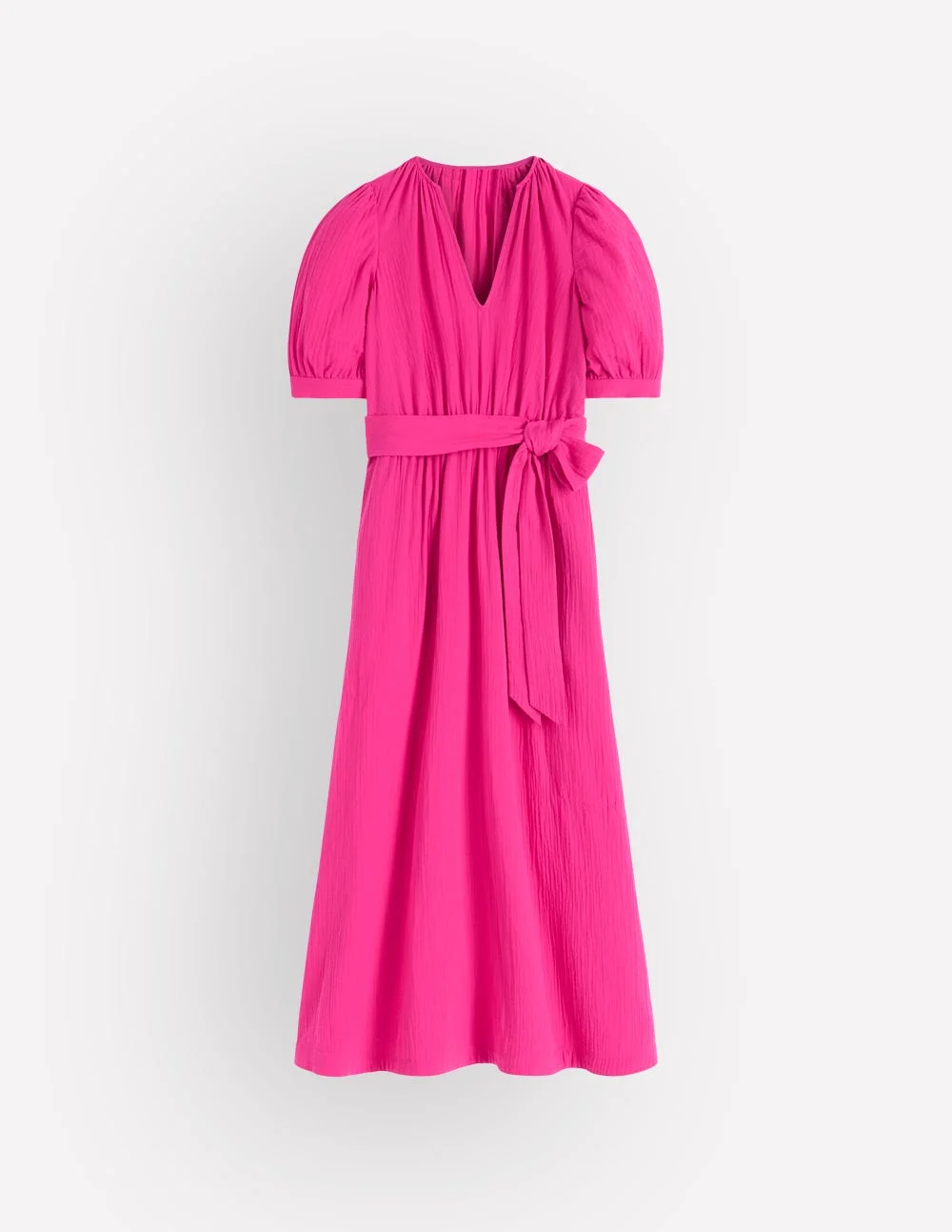 Double Cloth Puff Sleeve Dress-Bright Pink - 1