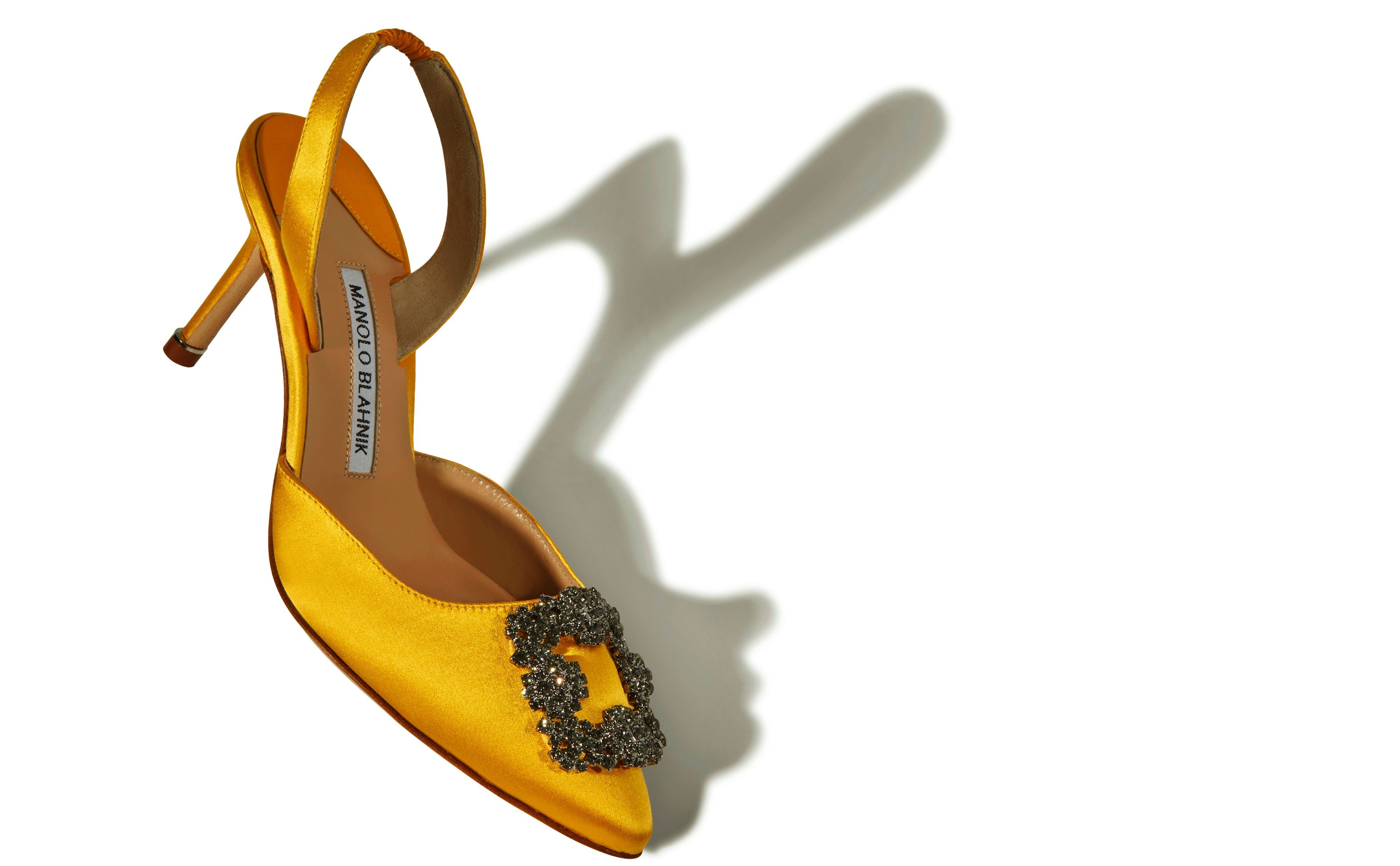 Yellow Satin Jewel Buckle Slingback Pumps - 2