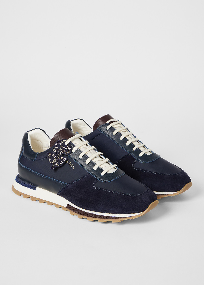 Navy Blue 'Velo' Mixed Retro Trainers 5