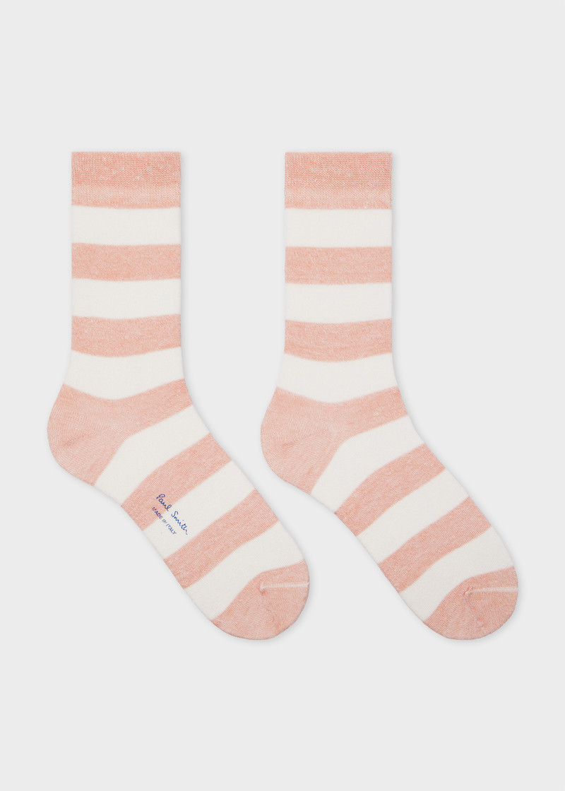 Paul Smith Women's Pink and White Stripe Socks outlook