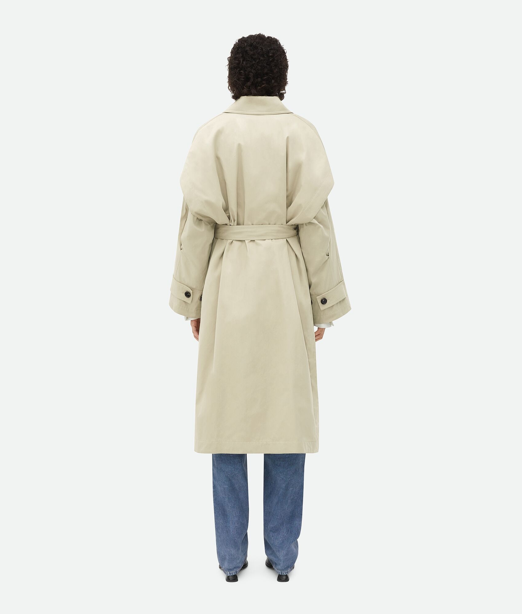 Cotton Silk Cape Trench With Check Lining - 3