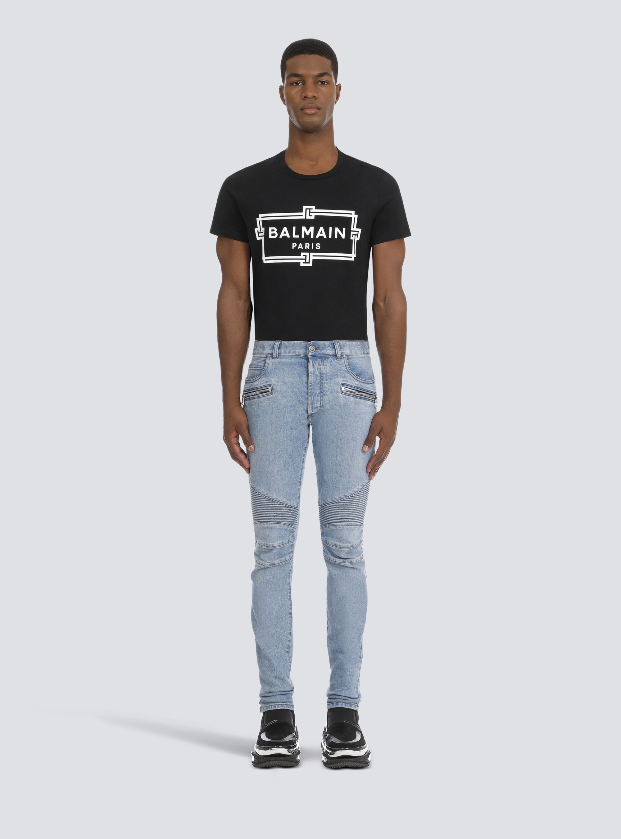 Slim cotton jeans with Balmain monogram - 3