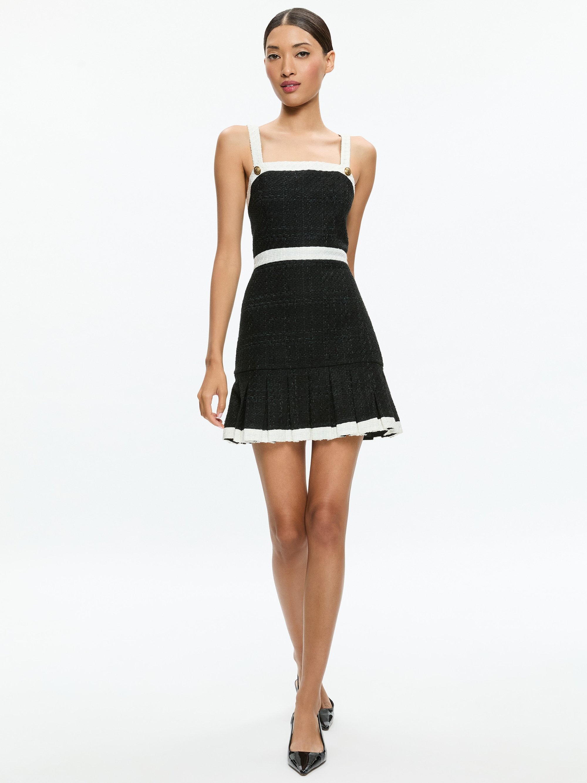 CLARINE SQUARE NECK PLEATED MINI DRESS - 6