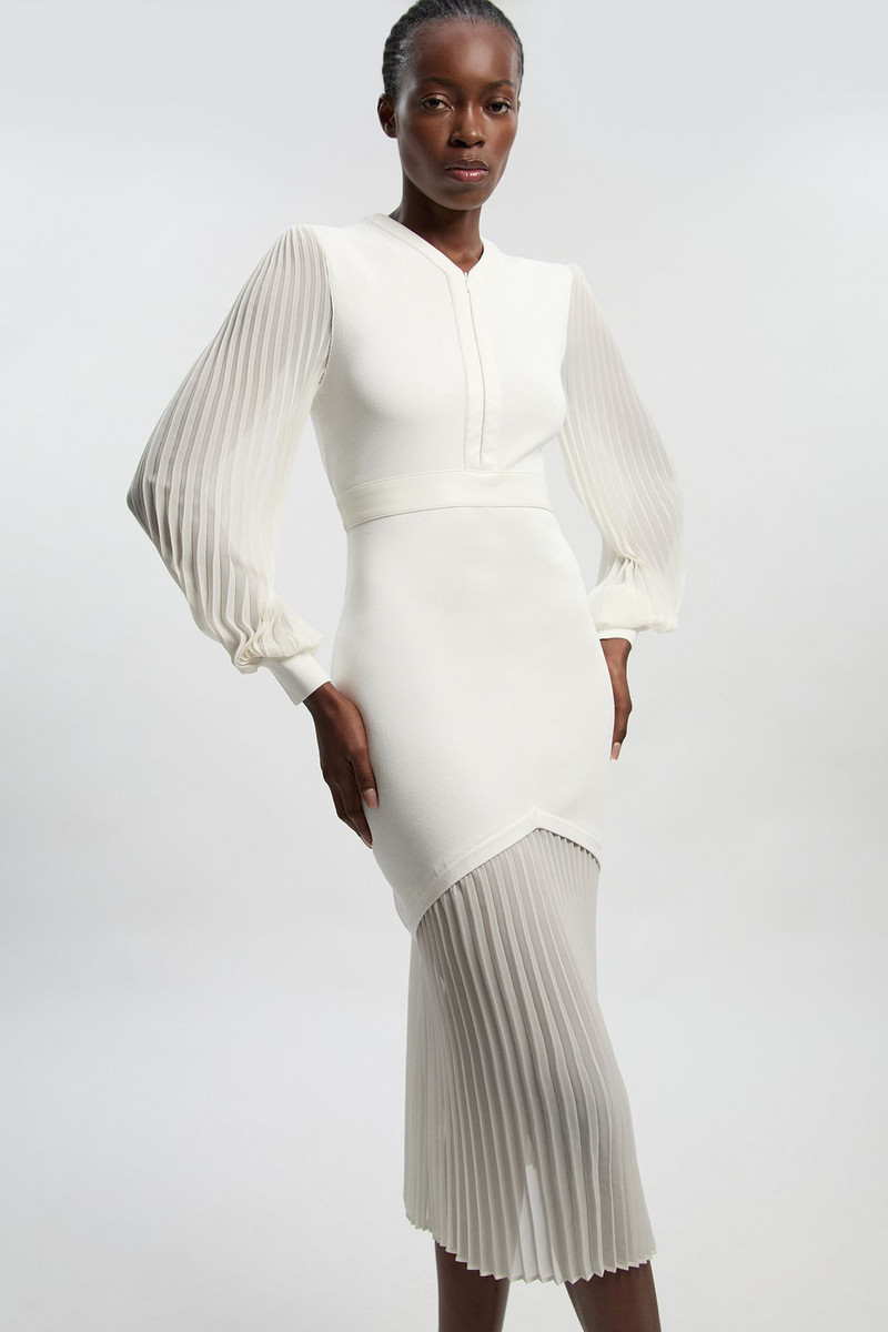 KAREN MILLEN Woven Sleeved Pleated Dress With Pu outlook