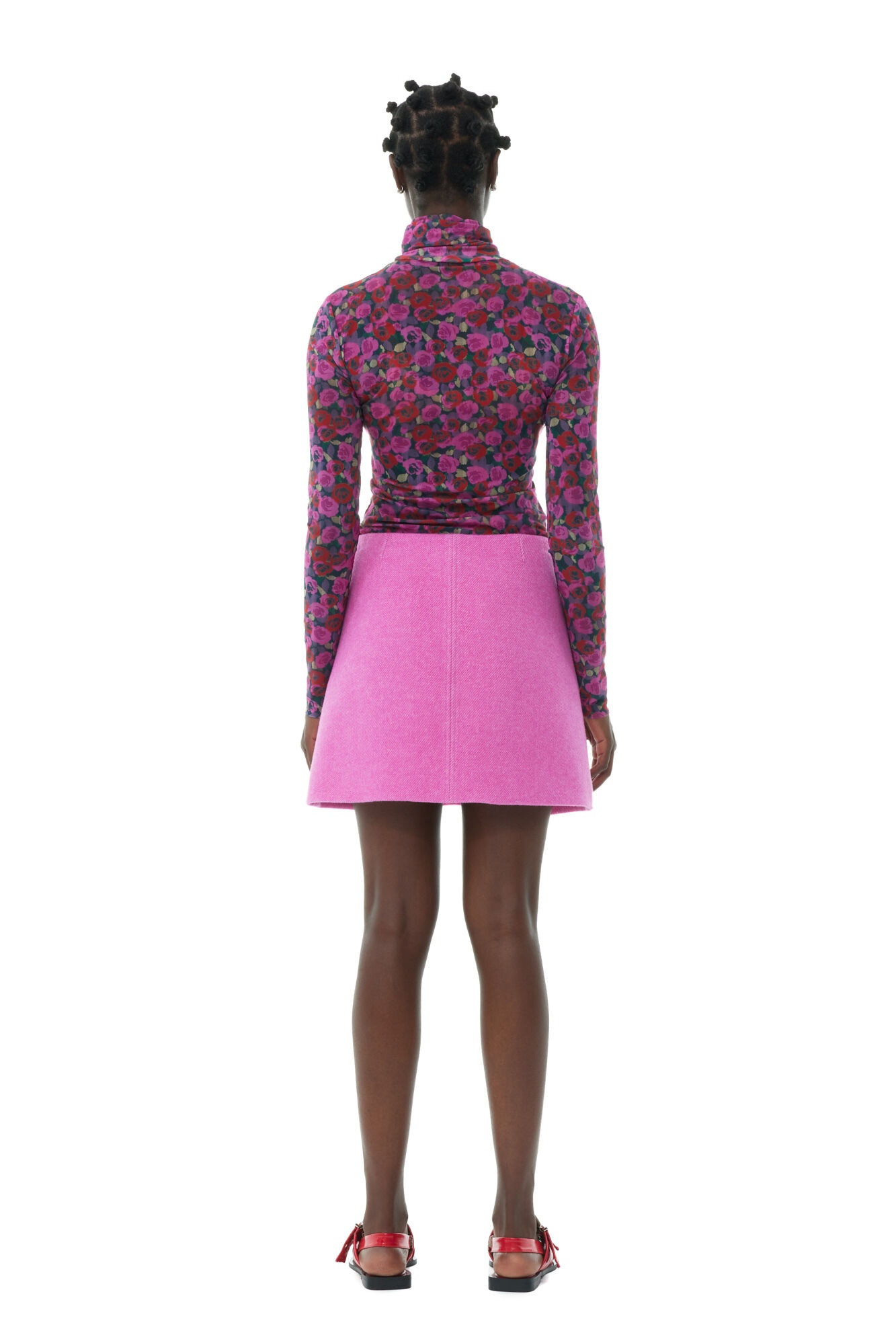 PINK TWILL WOOL SUITING MINI SKIRT - 5