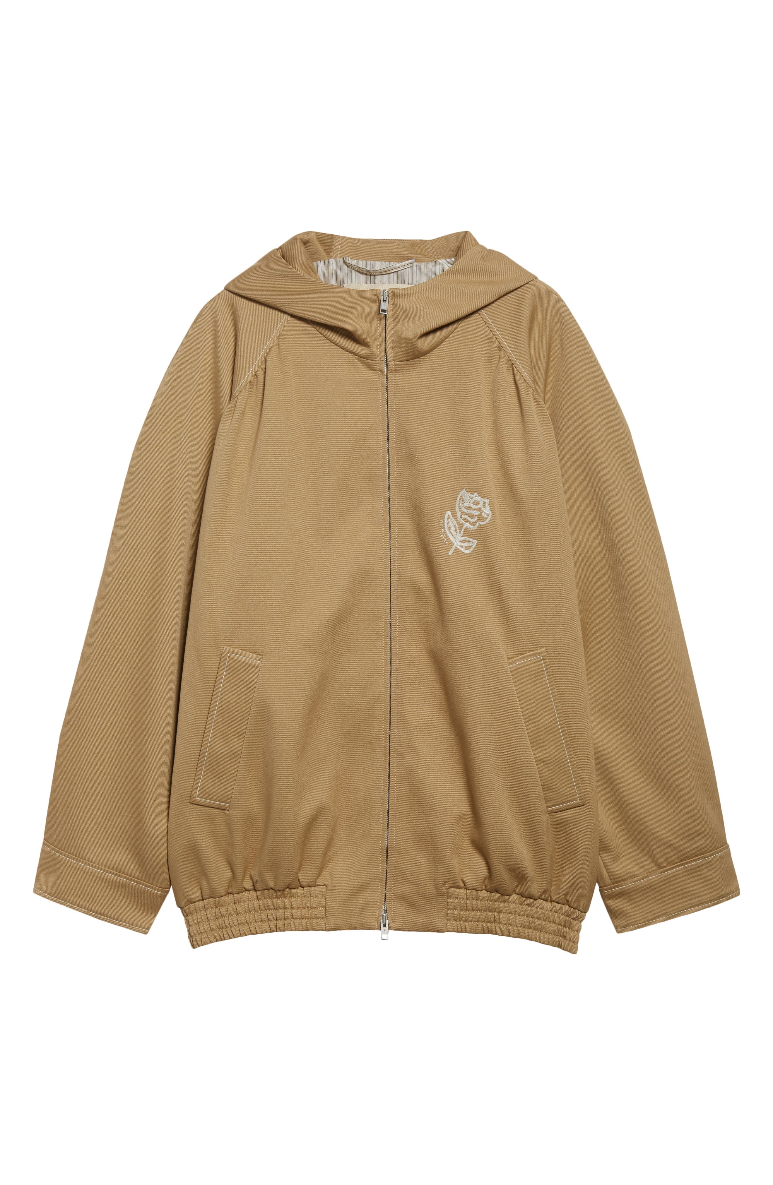 Marni Hooded Floral Embroidered Cotton Drill Bomber Jacket in Cement at Nordstrom - 7