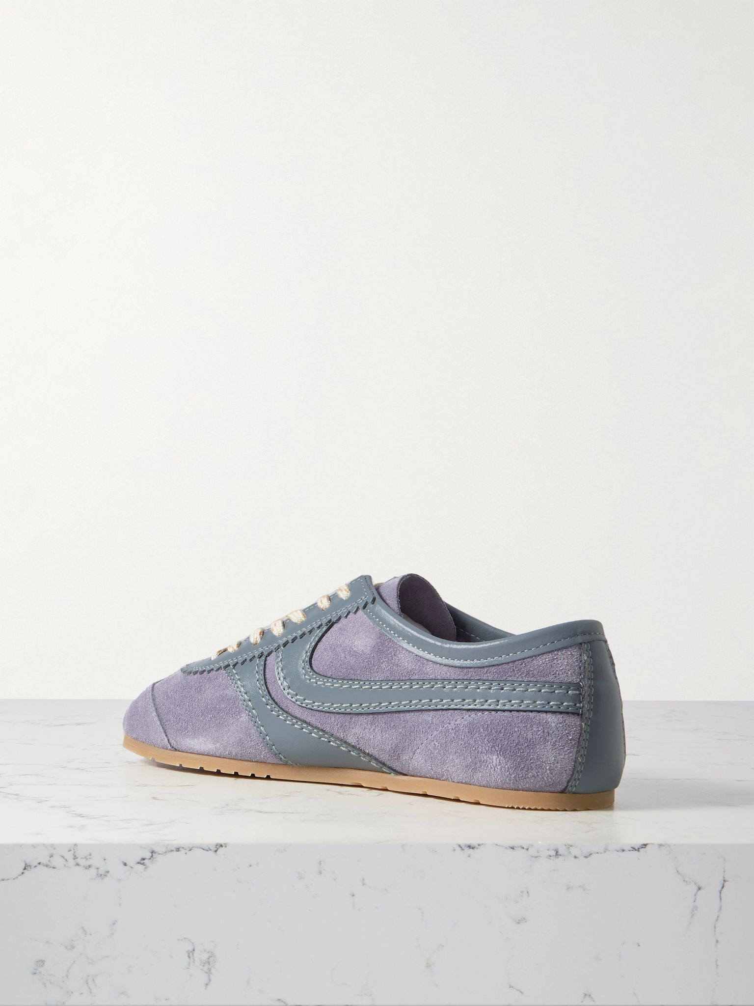 Leather-trimmed suede sneakers Lilac - 3