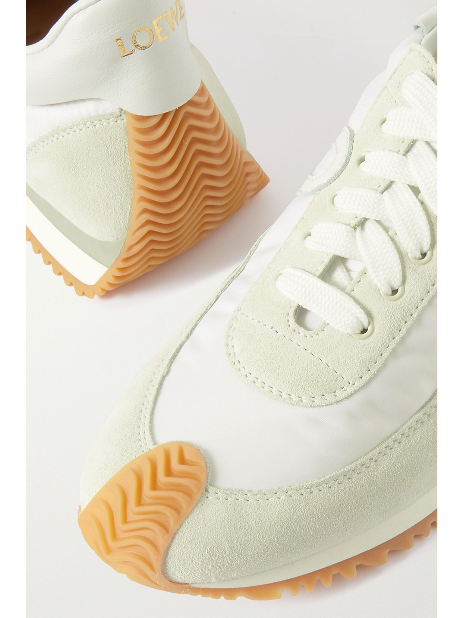 Flow logo-appliquéd shell, leather and suede sneakers White - 4