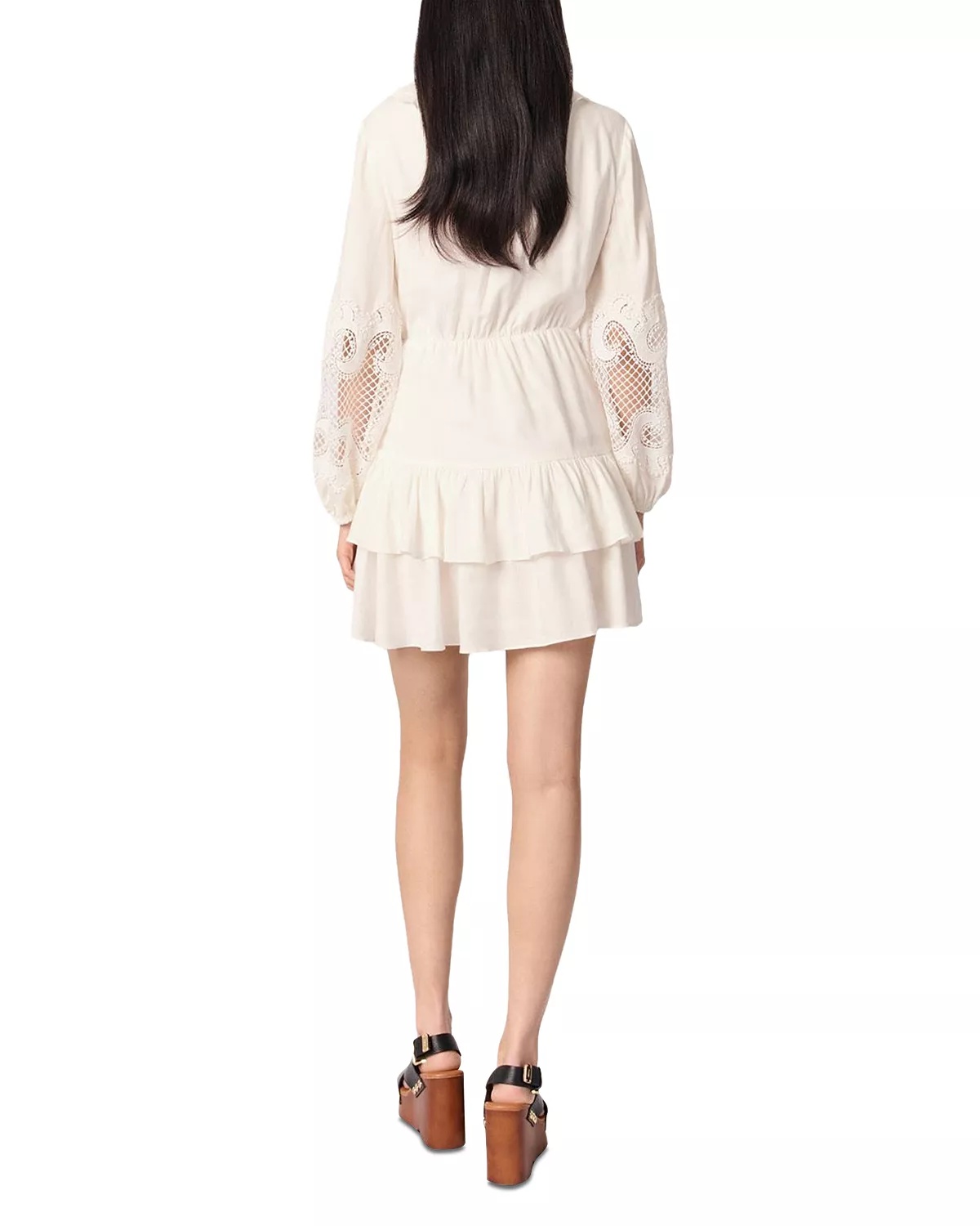 Ruffled and Embroidered Sleeve Dress - 8