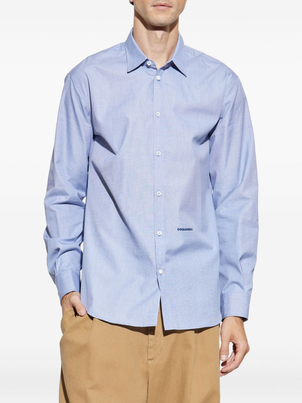 logo-embroidered cotton shirt - 3