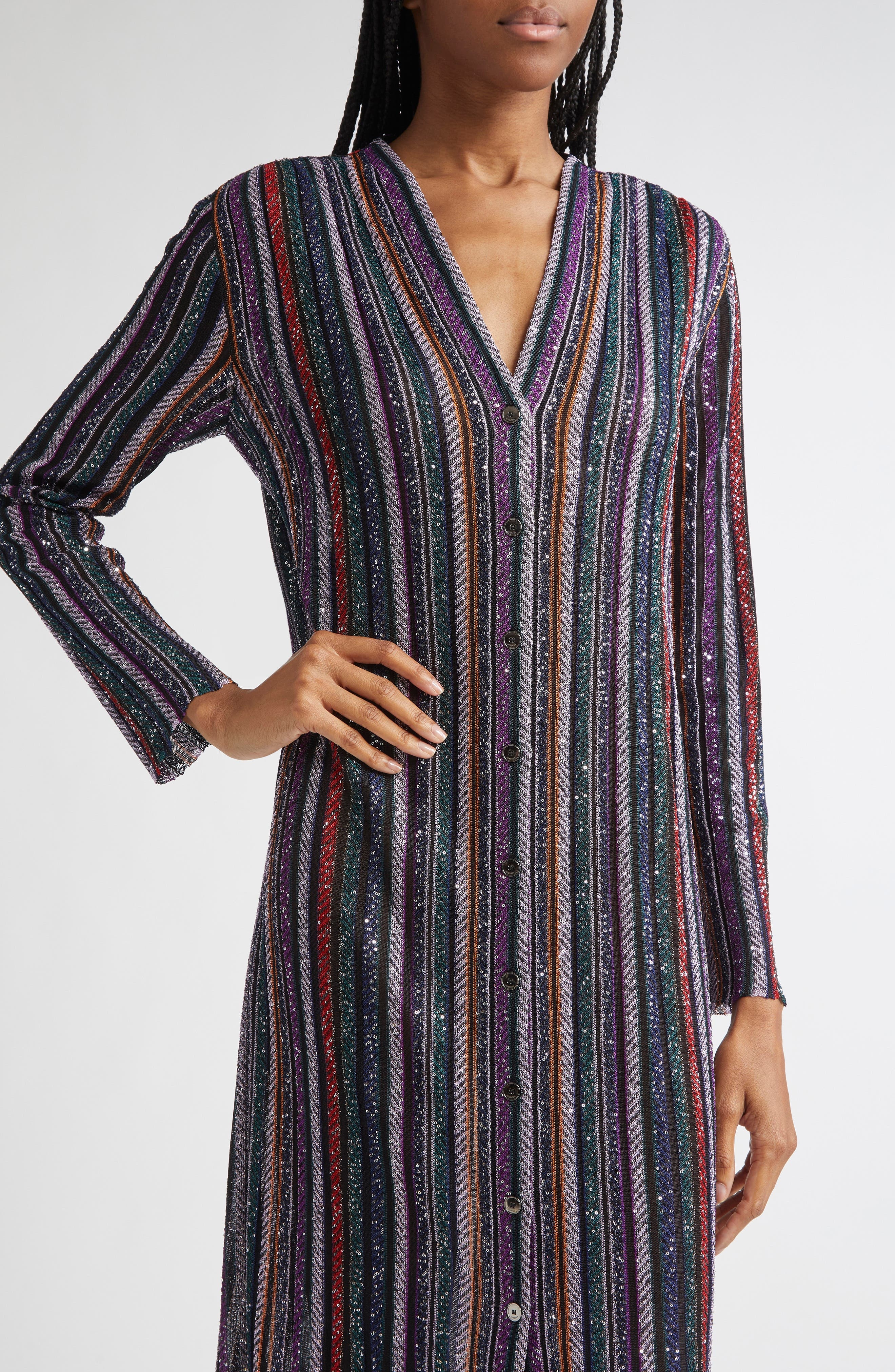 Missoni Sequin Stripe Metallic Cardigan in Multi Orange Purp Blk Tones at Nordstrom - 4