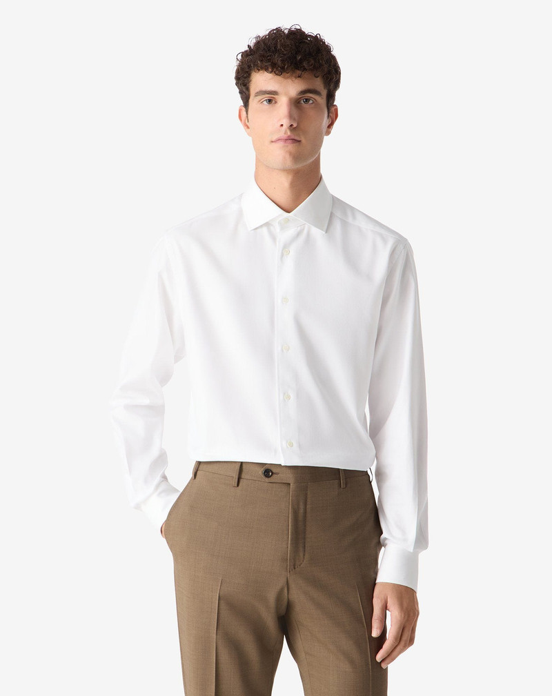 CORNELIANI White textured cotton shirt with herringbone pattern outlook