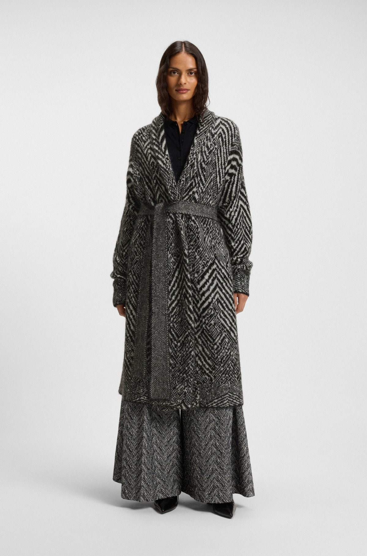 LONGLINE BELTED CARDIGAN IN A PATTERNED TEXTURED-WOOL BLEND - 2