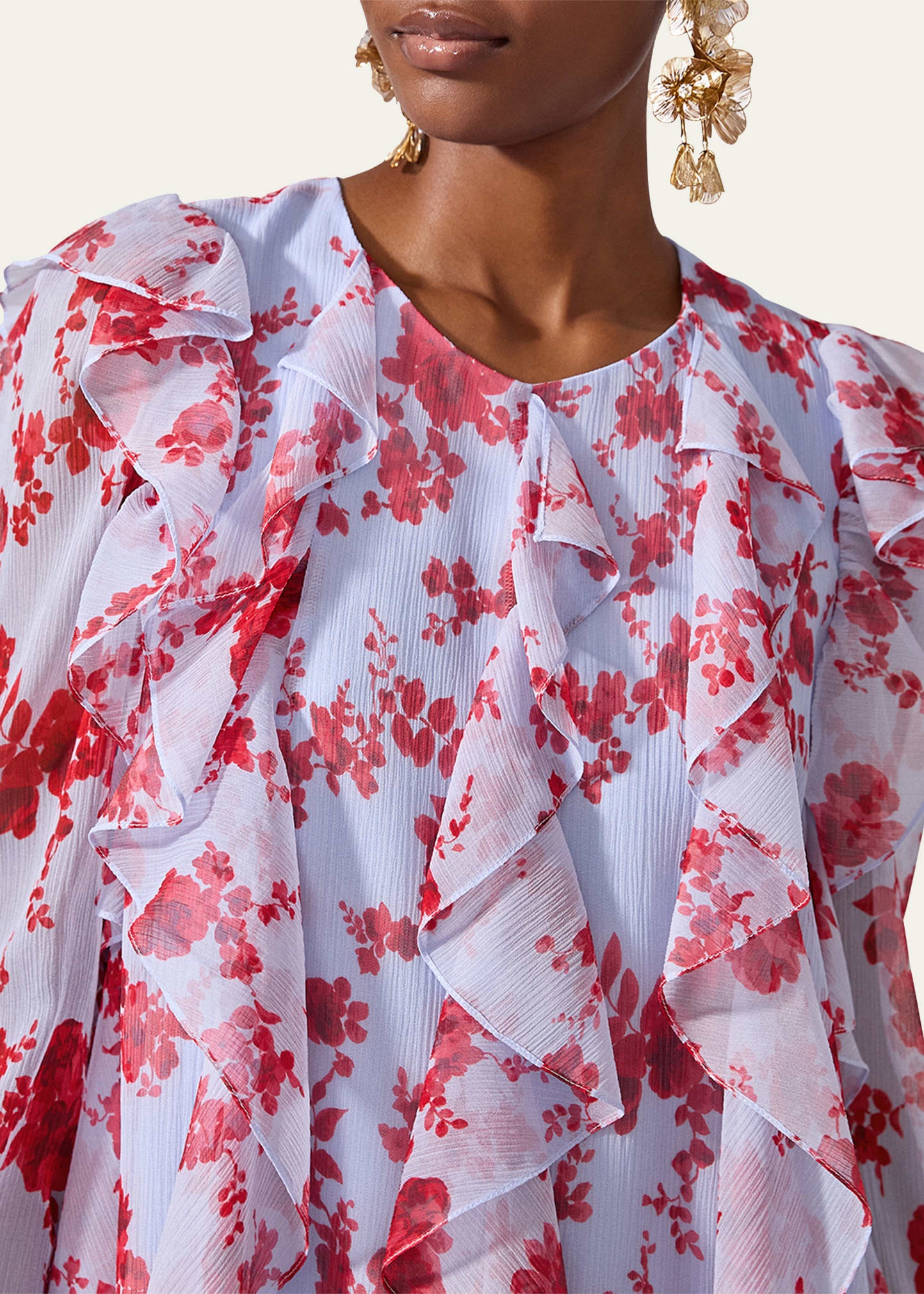 Floral Ruffle Chiffon Mini Dress - 4