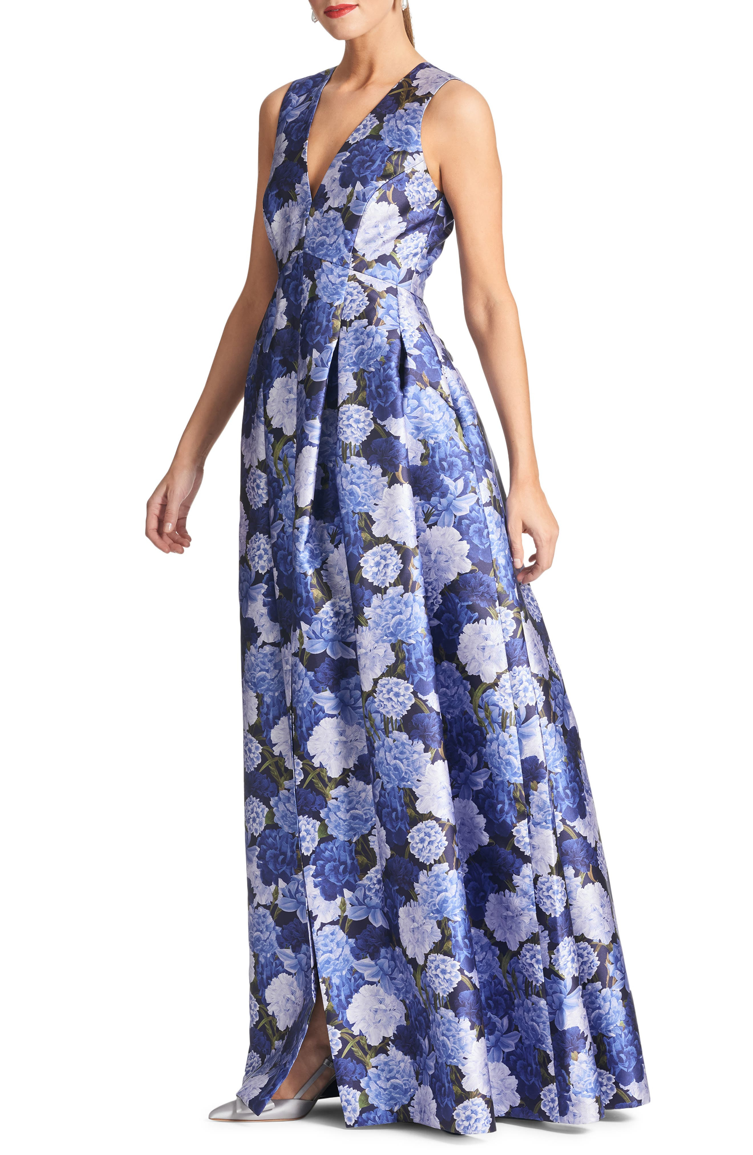 Sachin & Babi Brooke Floral Sleeveless Mikado Gown in Rosa Azurro at Nordstrom - 3