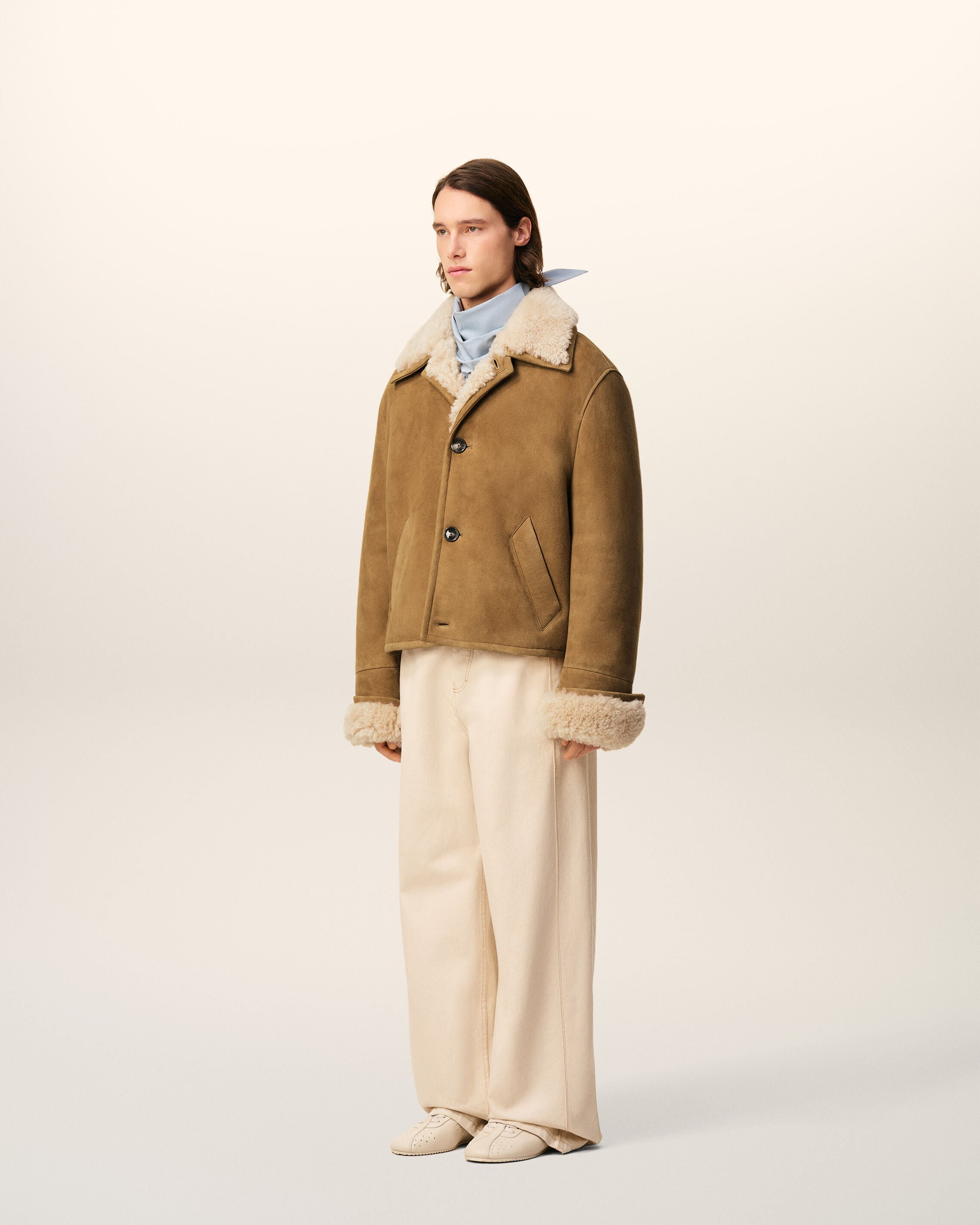 BROWN SHEARLING BUTTONNED JACKET - 6
