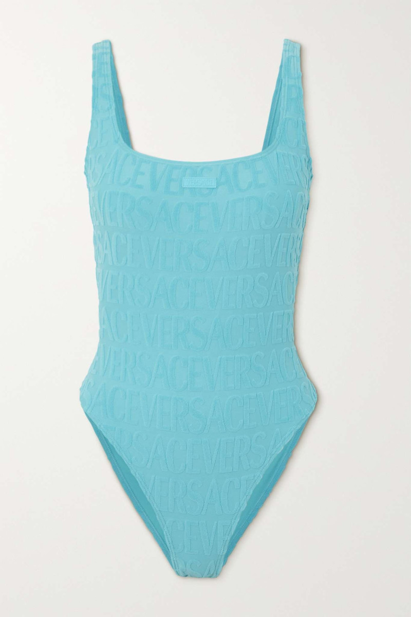 + Dua Lipa flocked stretch-terry swimsuit 1