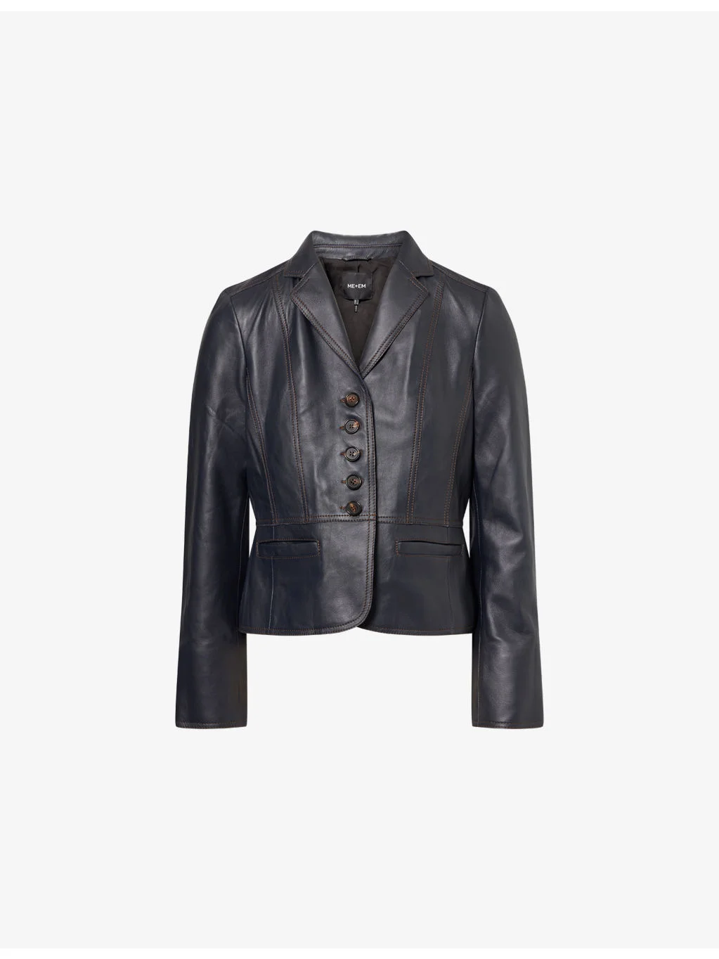 Cropped Fitted Leather Blazer - 1