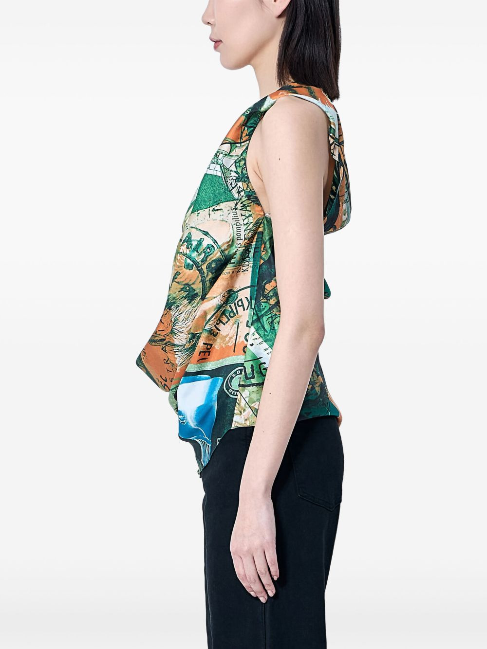 printed draped silk blouse - 3