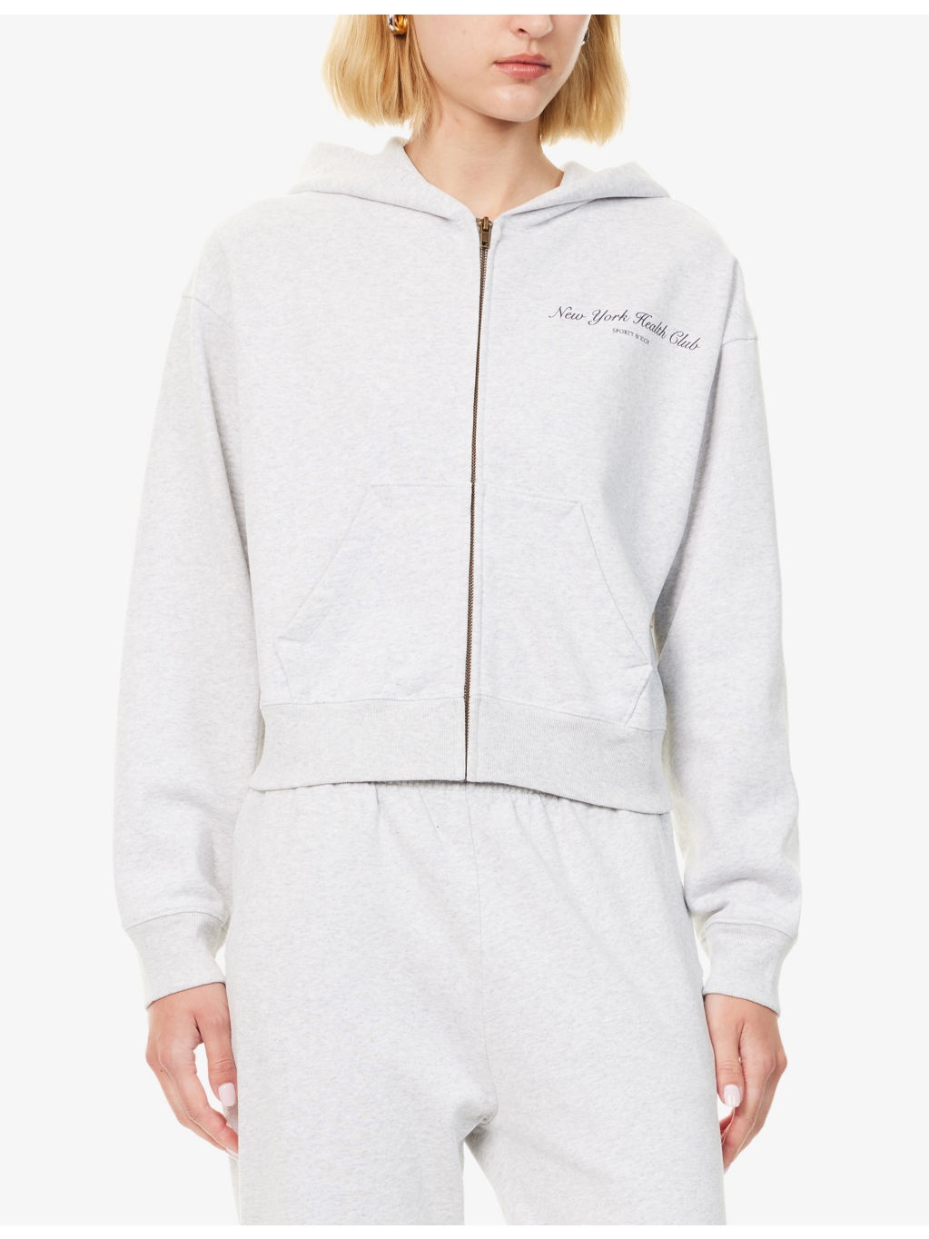 NY Health Club Cropped Zip Cotton-Jersey Hoody - 3