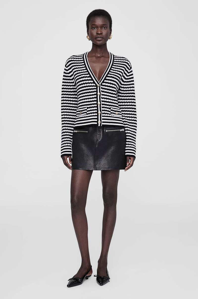 ANINE BING Gwen Cardigan - Black And Ivory Stripe outlook