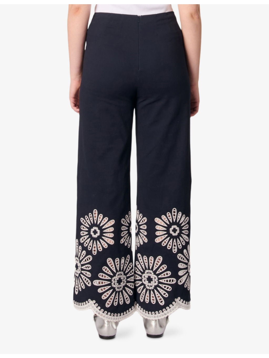 Scallop-Hem Crochet-Detail Straight-Leg Cotton Trousers - 4