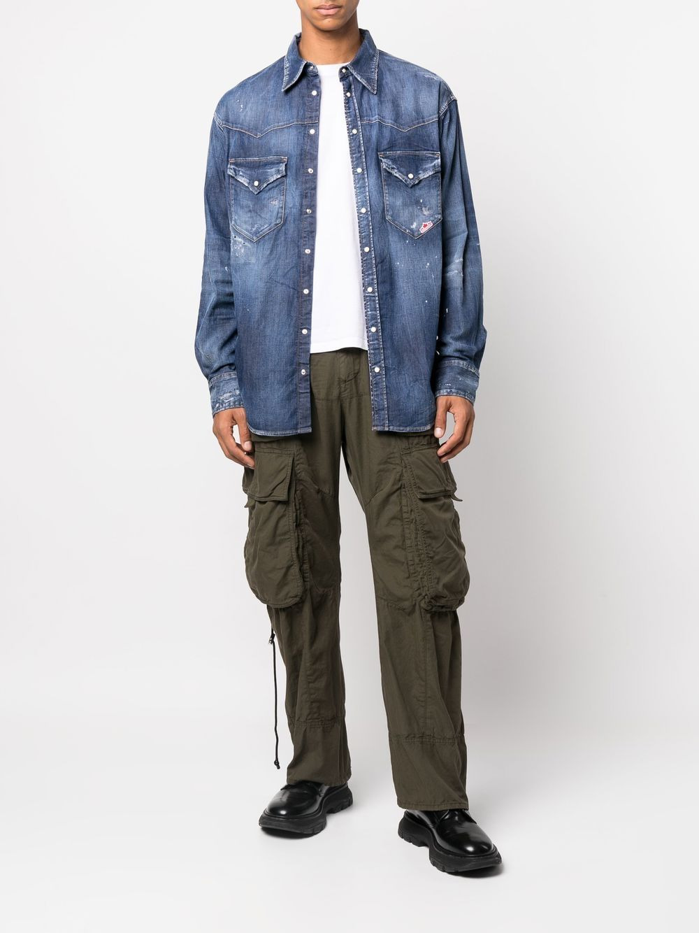 logo-patch denim shirt - 2
