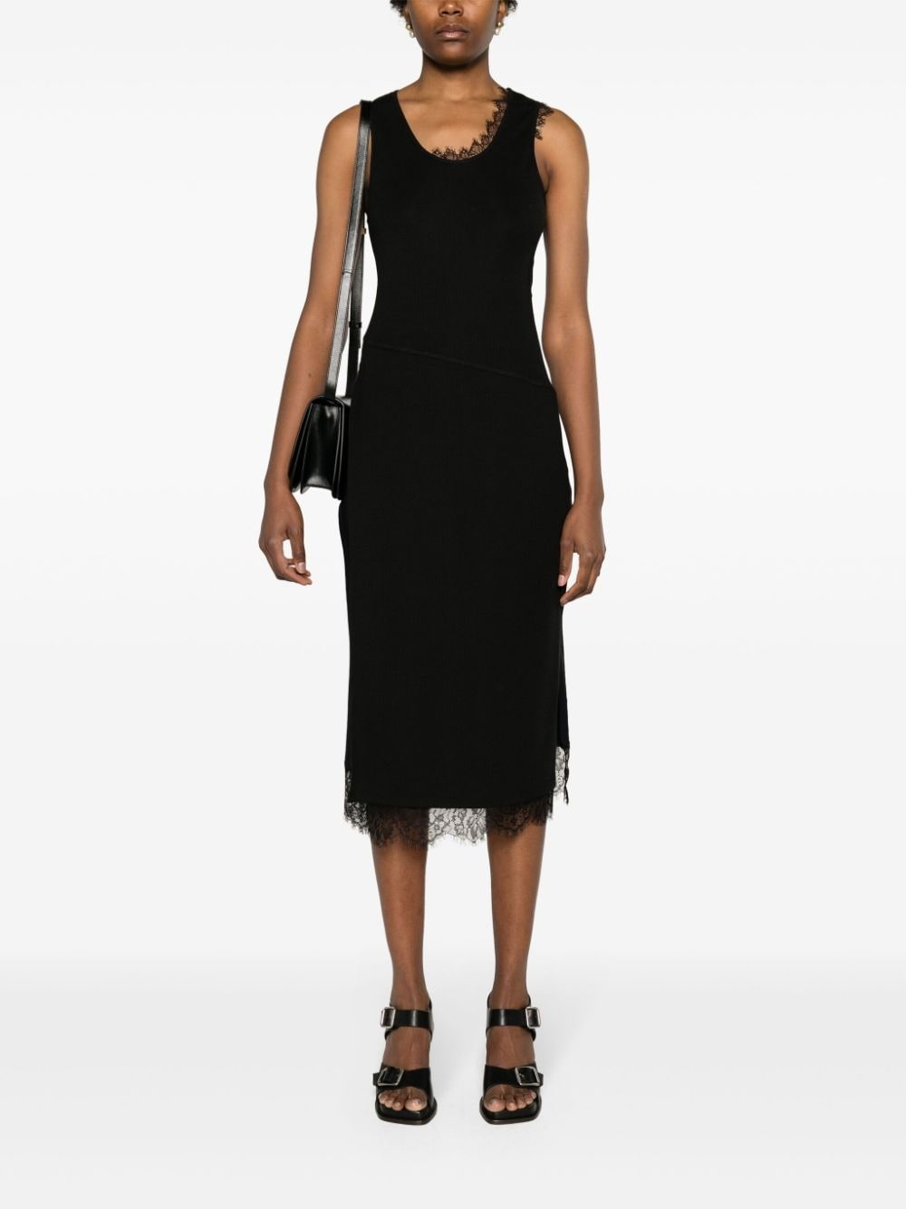 asymmetric lace-trim midi dres - 3