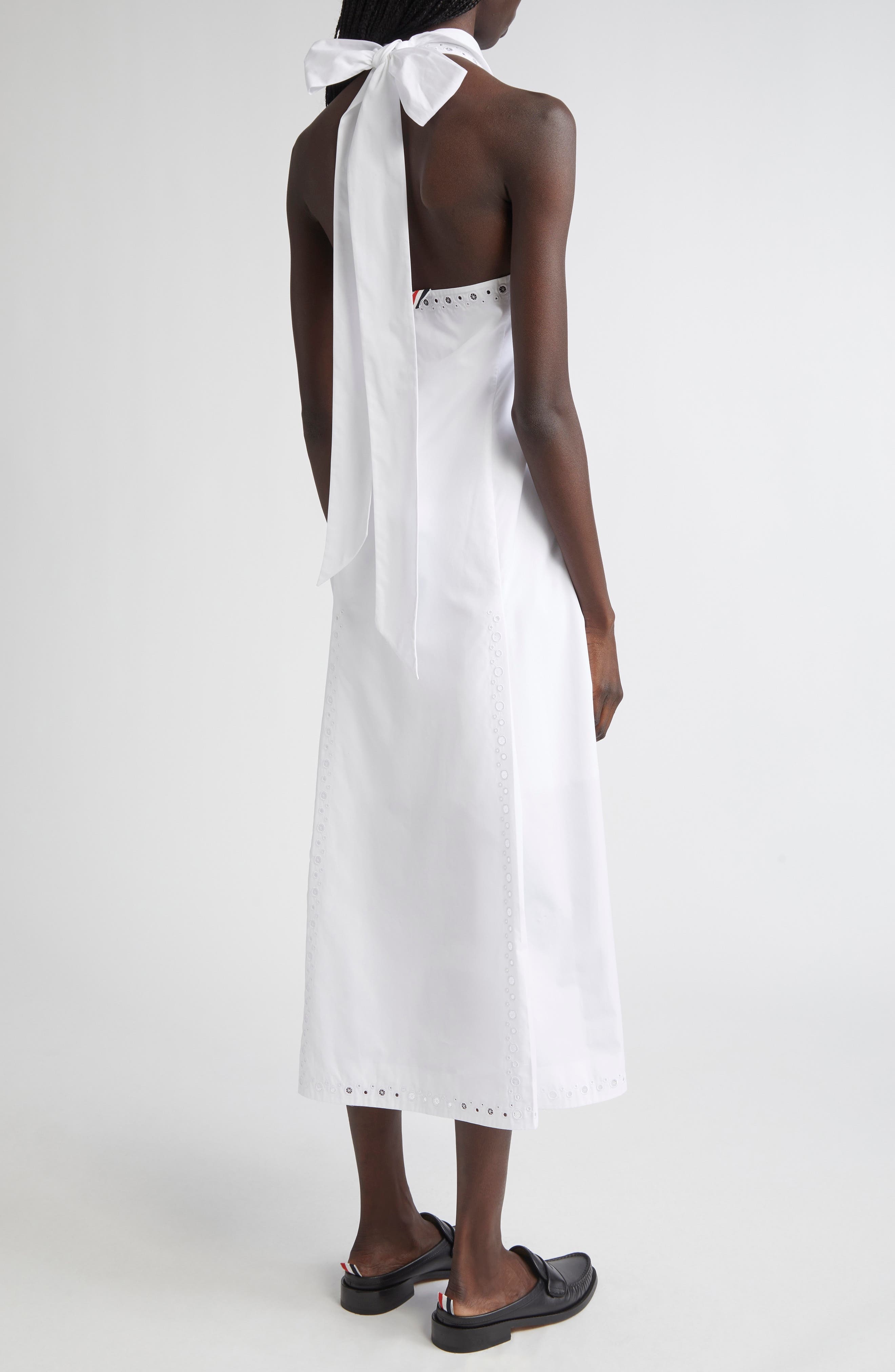 Thom Browne Eyelet Embroidered Cotton Poplin Halter Polo Dress in White at Nordstrom - 2