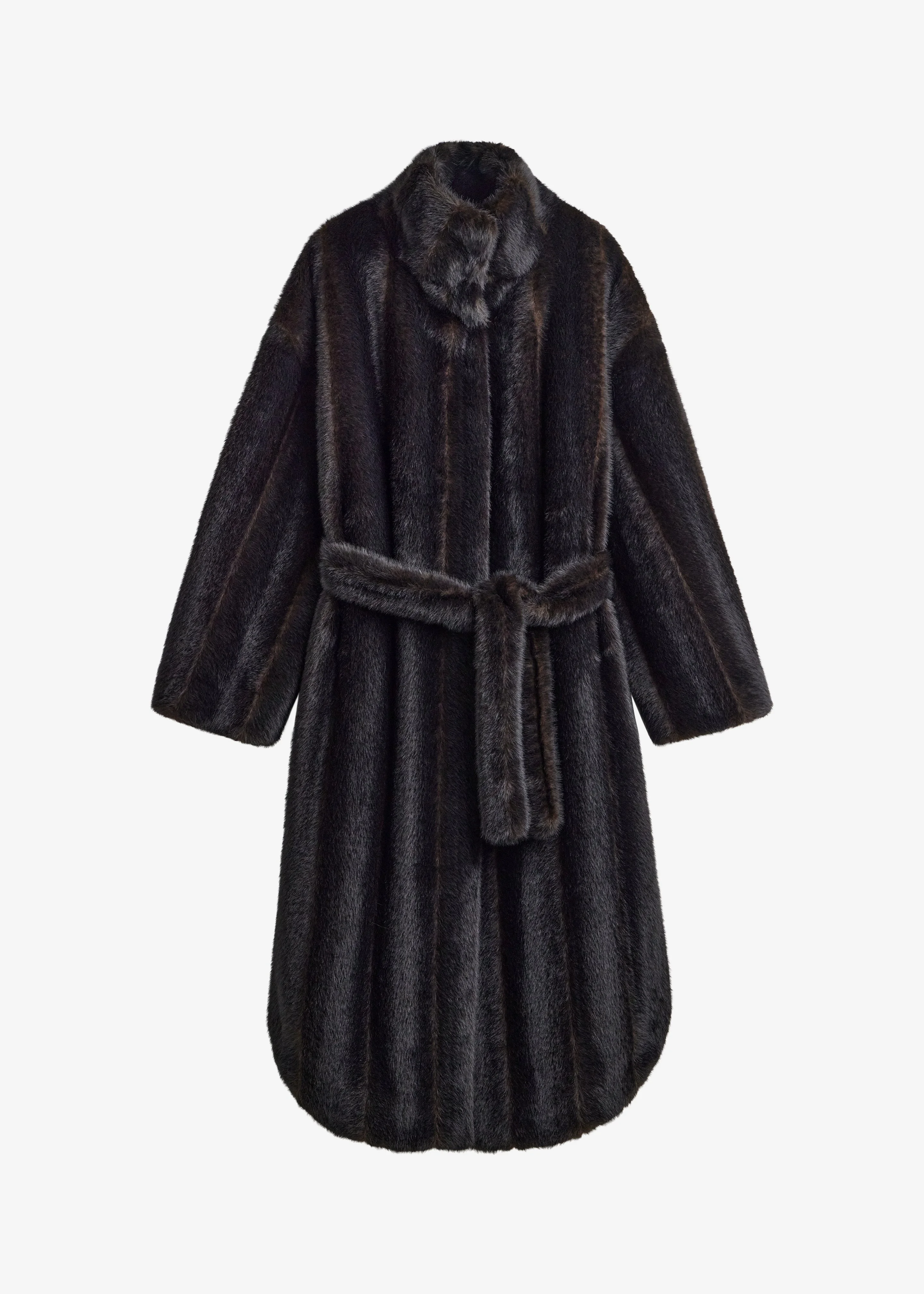 Ravello Faux Fur Robe Coat - Dark Brown - 1