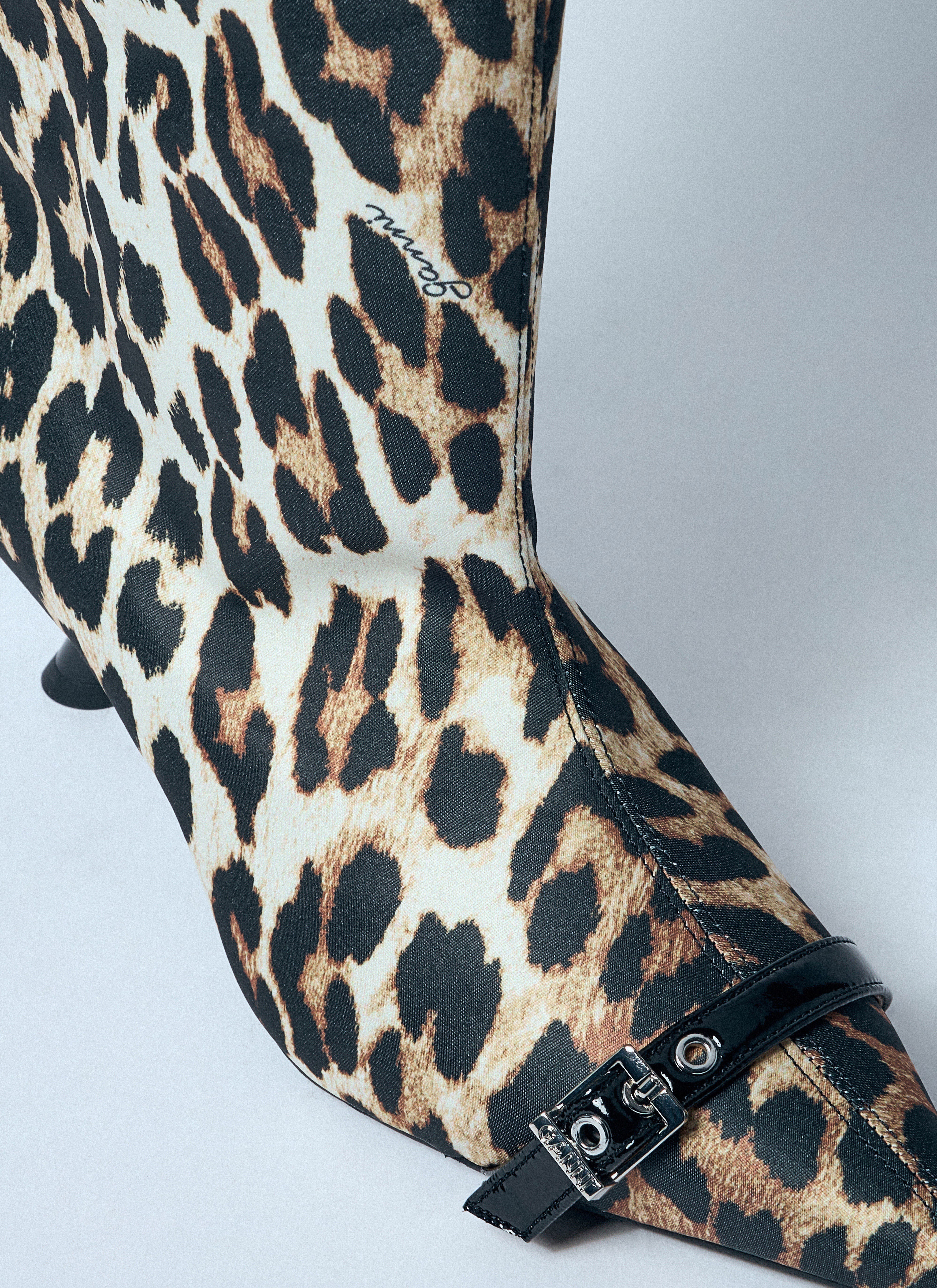Ganni Women Leopard Eyelets Slouchy High Shaft Boots - 3