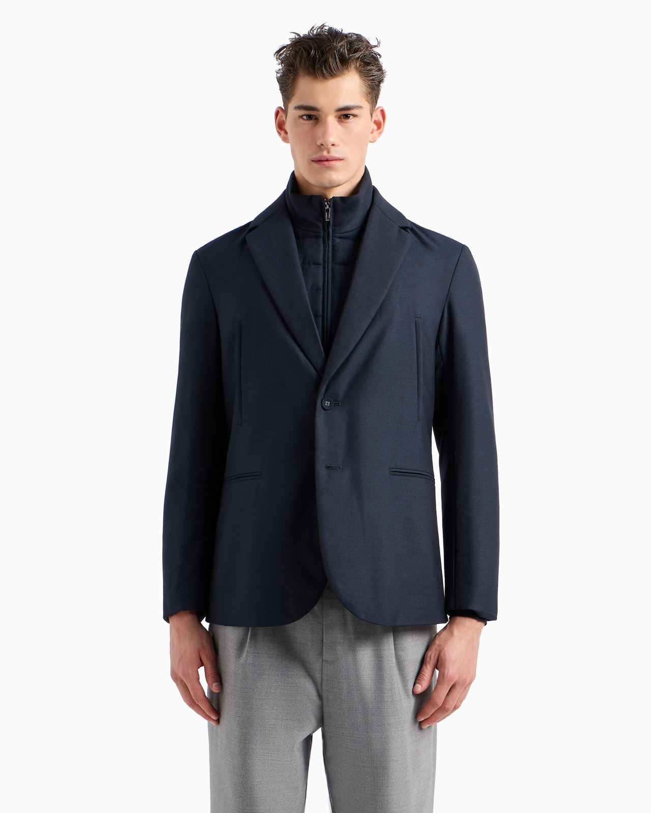 Travel Essentials virgin wool-blend full-zip blazer with detachable inner panel - 2