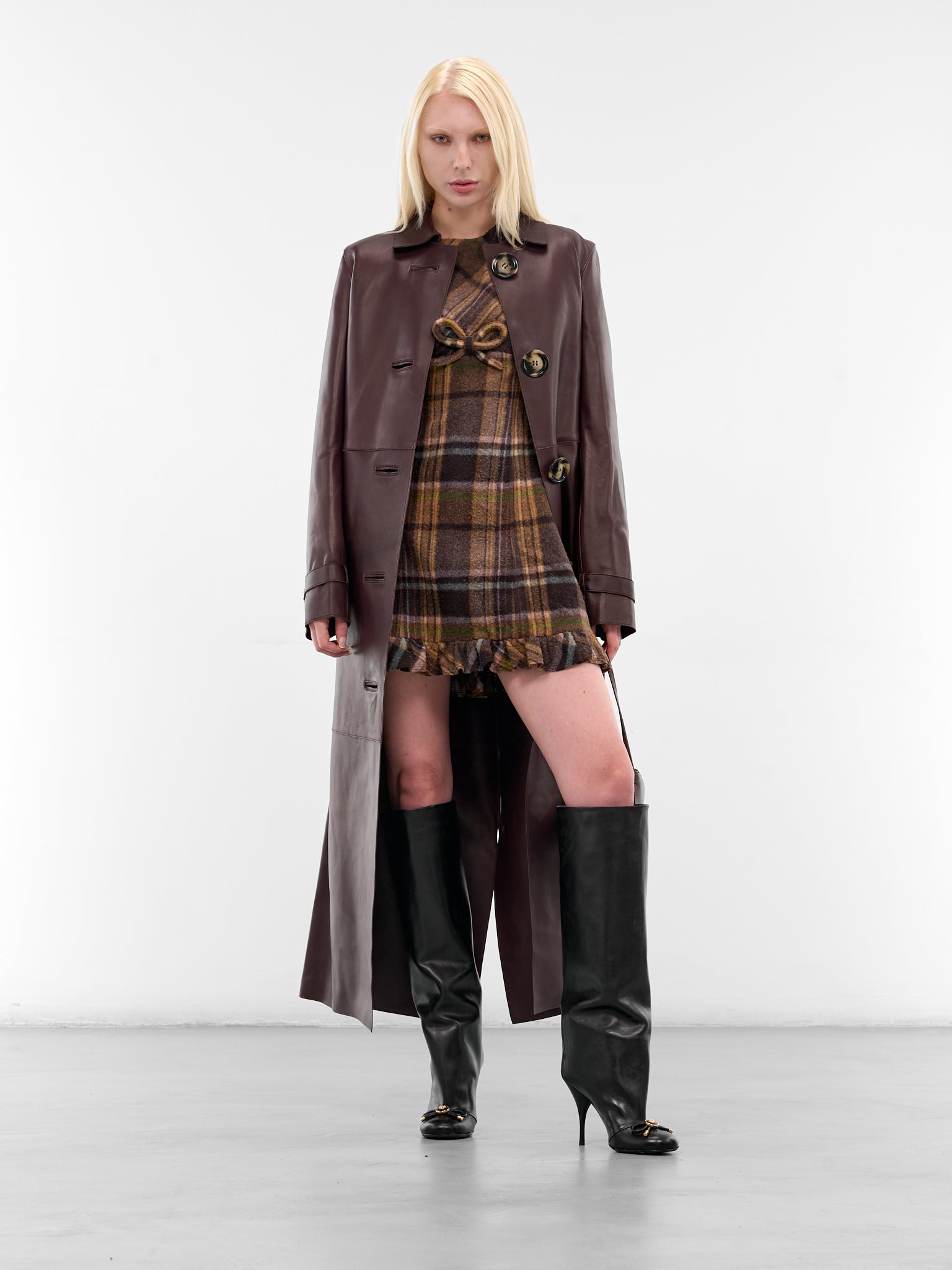 Brown Check Wool Mini Dress - 6