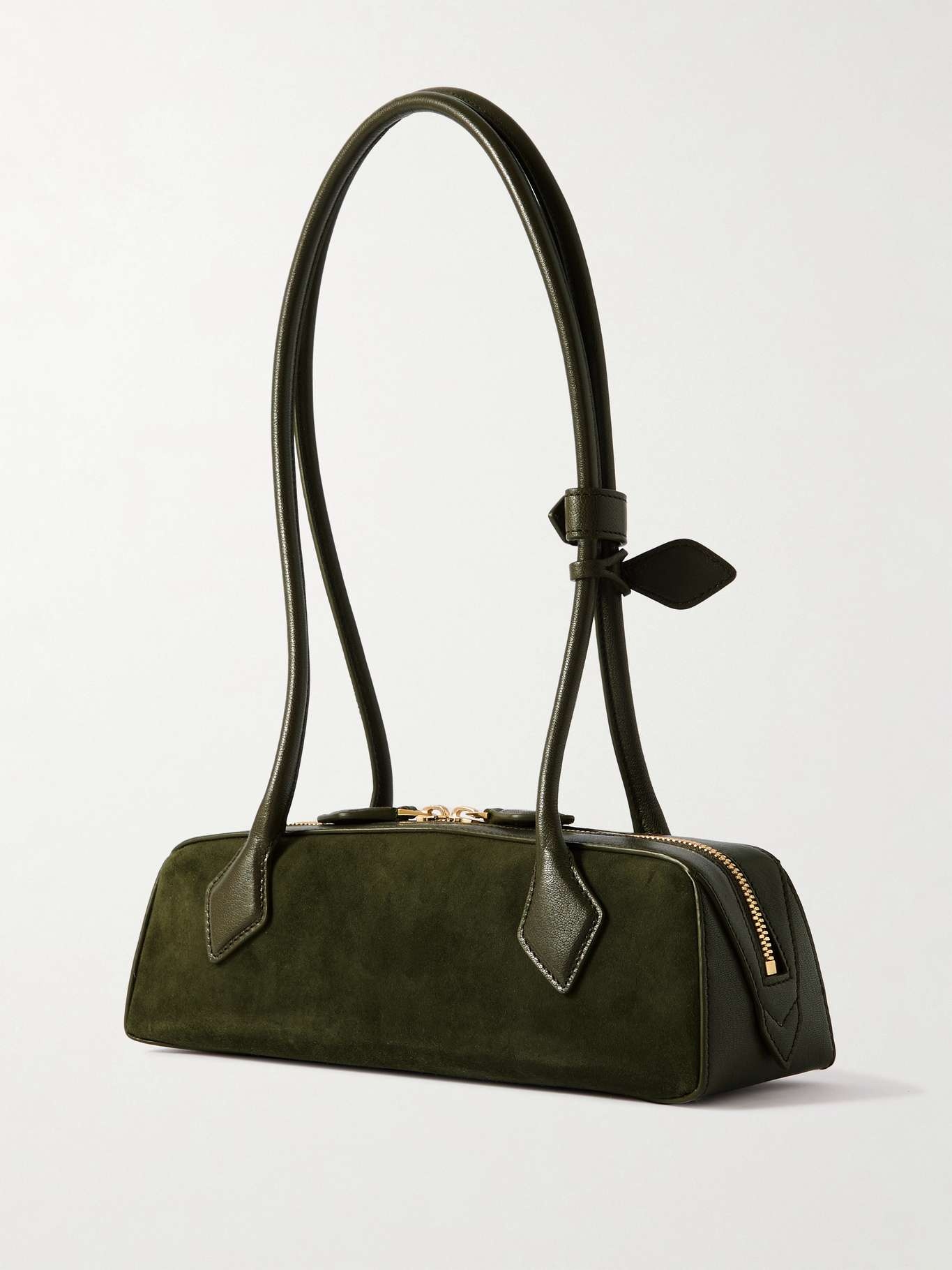 Le Teckel small leather-trimmed suede shoulder bag Green - 3