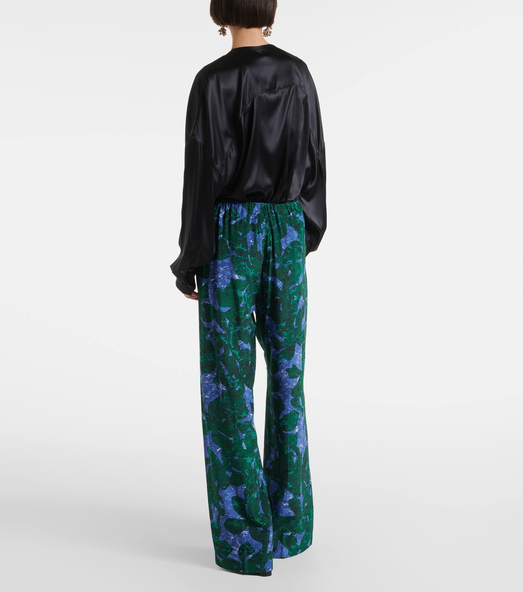 Floral silk crêpe de chine straight pants - 3