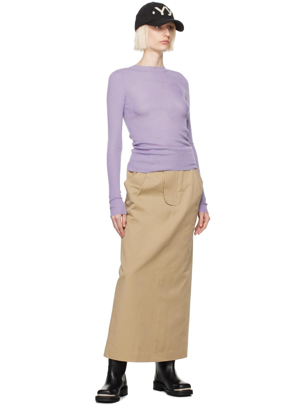 Purple Ribbon Rib Knit Long Sleeve T-shirt - 5