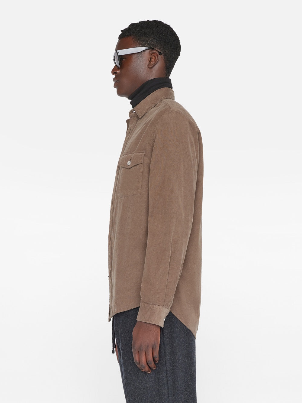 Double Pocket Micro Corduroy Shirt in Mocha - 7