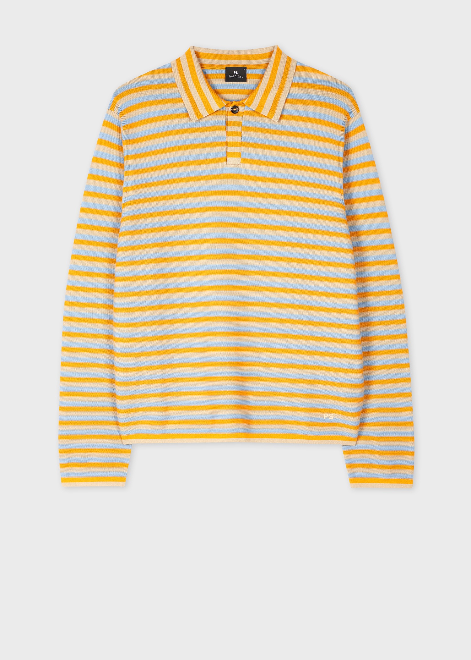 Paul Smith Yellow Faded Stripe Knitted Cotton Polo Shirt REVERSIBLE