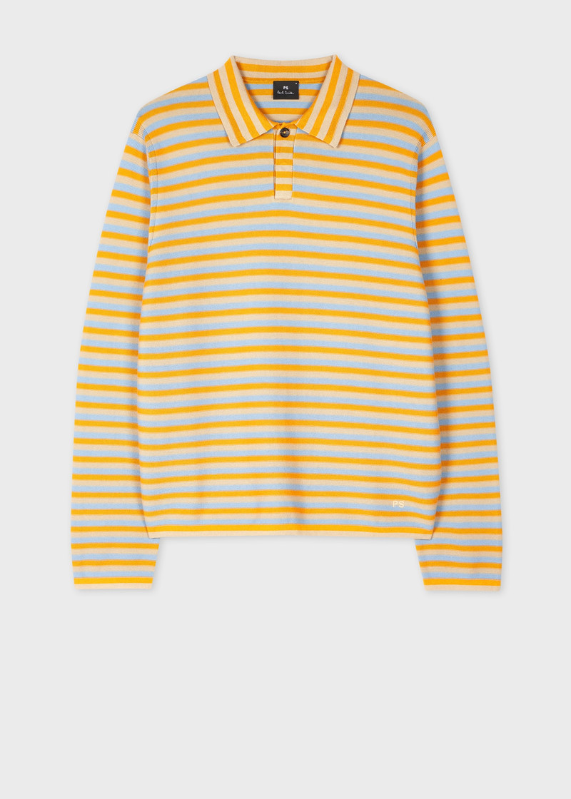 Yellow Faded Stripe Knitted Cotton Polo Shirt 1