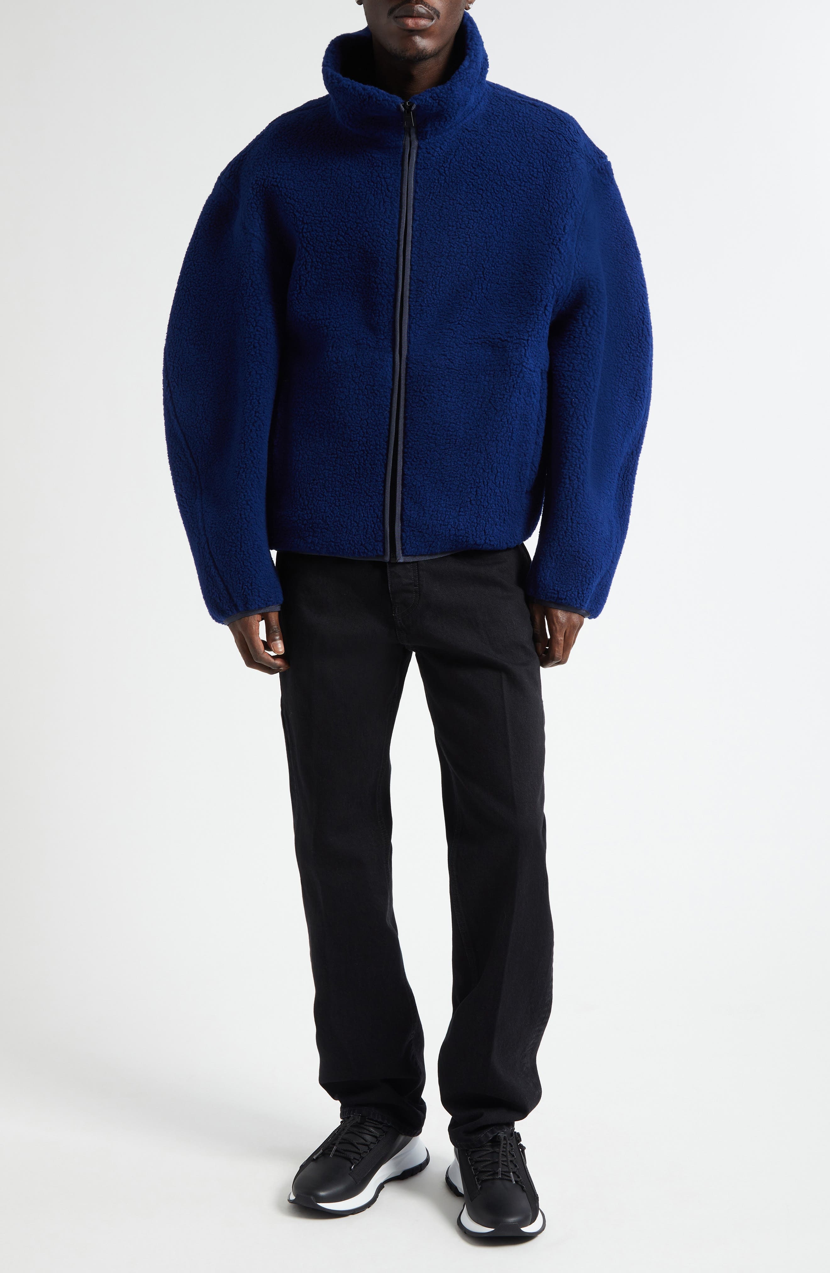Givenchy Logo Embroidered Couture Sleeve Fleece Jacket in Bright Blue at Nordstrom - 2