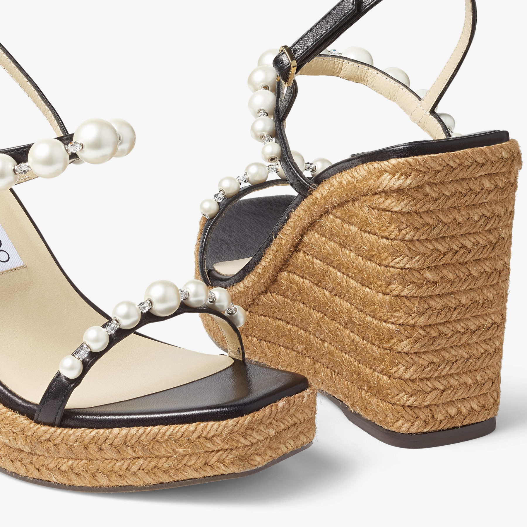 JIMMY CHOO Amatuus 110 Black Nappa Latte Wedge Sandals with