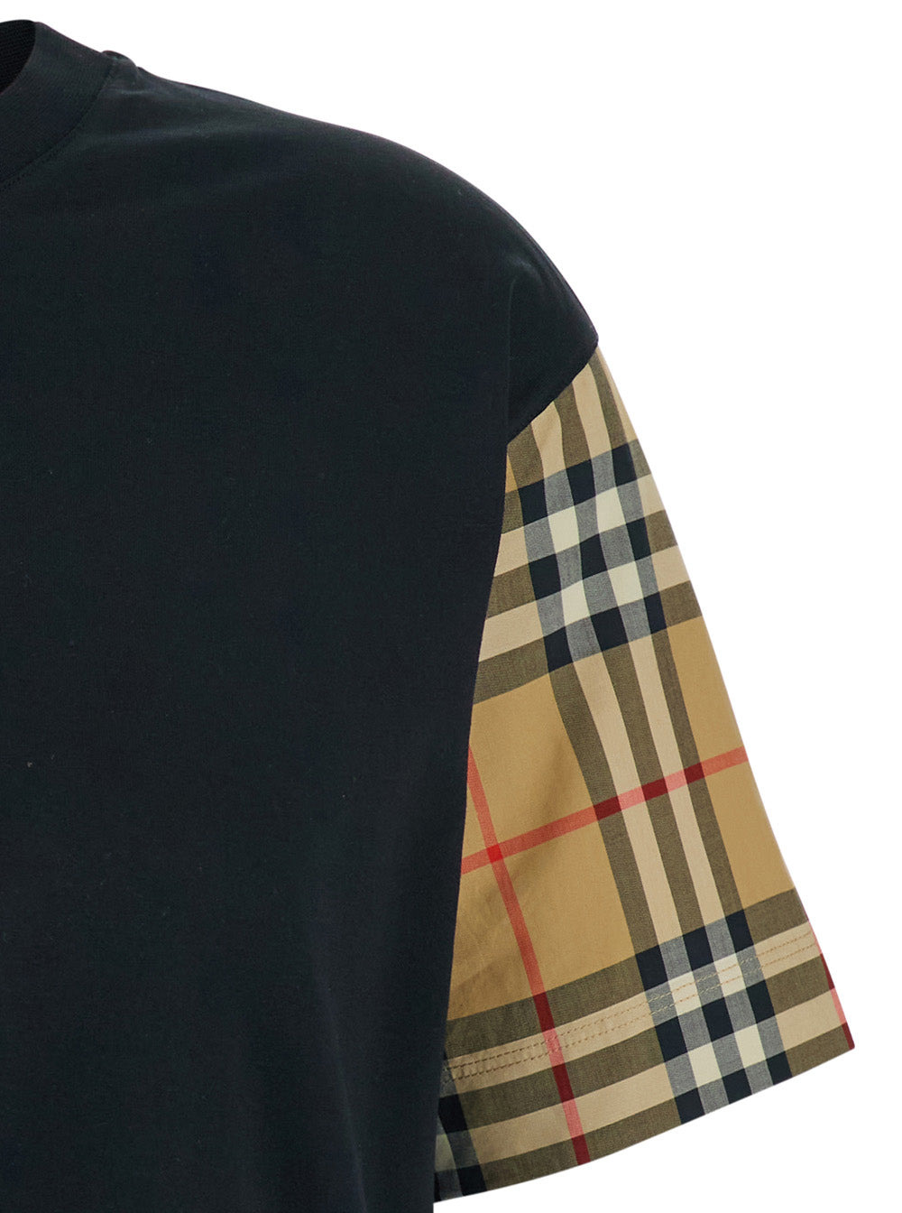 Burberry Women Black T-Shirt With Vintage Check Motif On The Sleeves In Cotton Woman - 3