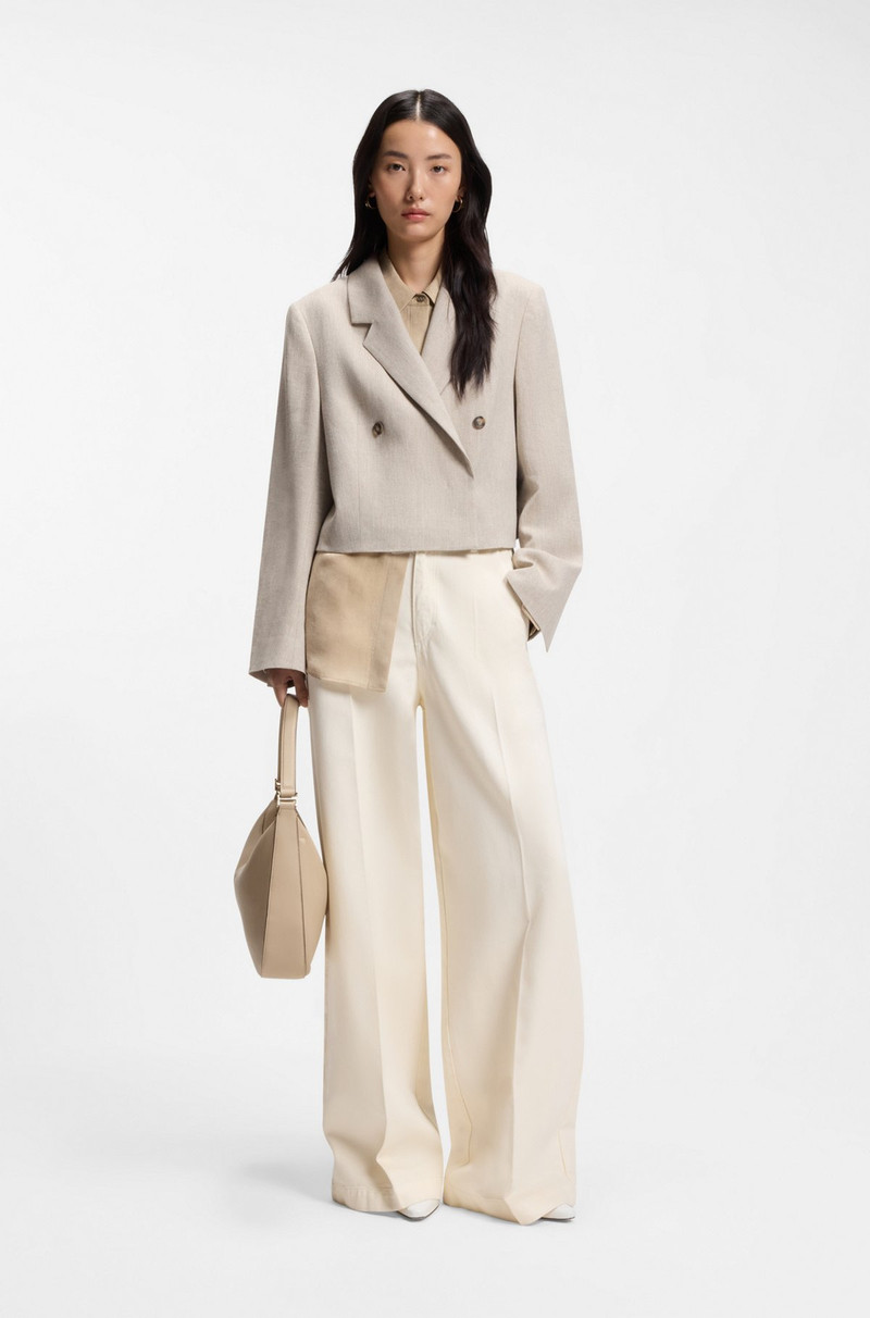 BOSS WIDE-LEG JEANS IN CREAM DENIM WITH FRONT CREASE outlook